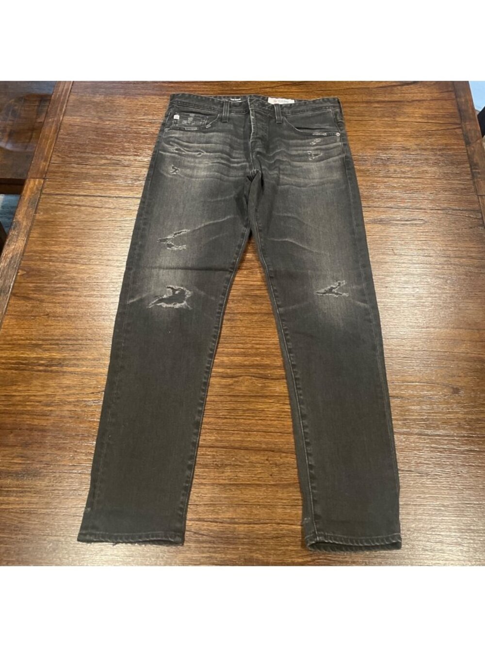 AG Sayre Drop-Rise Tapered Jean Mens 32x30 Black Distressed Ripped Button Fly